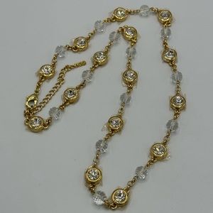 Camrose and Kross Goldtone Faceted Crystal Bezel Set Chain Necklace NIB COA
